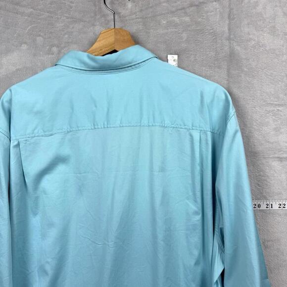 Tommy Bahama Aqua Blue Long Sleeve Shirt Men XL Tall Silk Cotton Blend Casual - Picture 5 of 12